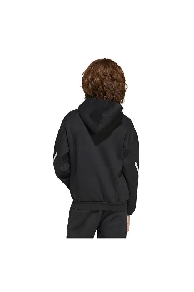 Детское худи для девочек хлопковое Adidas, Black / White — фото 3