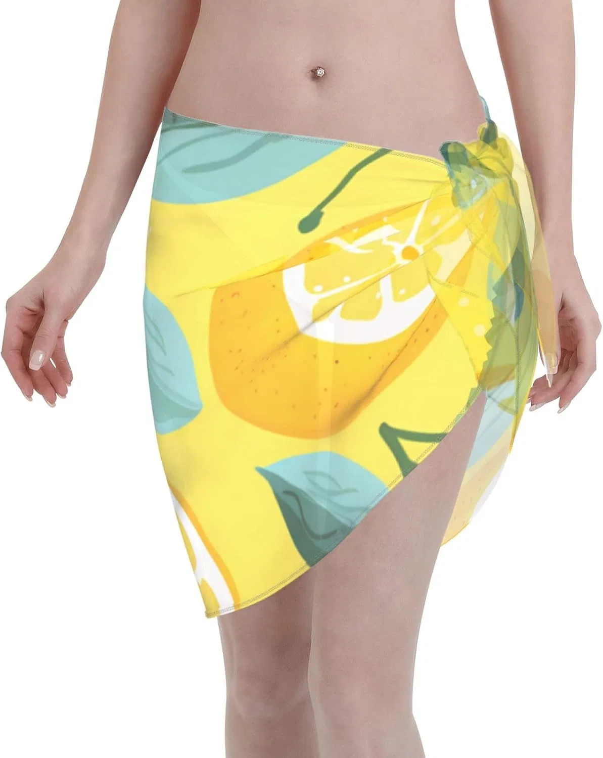 Женская пляжная накидка с листьями Black Leaf Print, Yellow Lemon