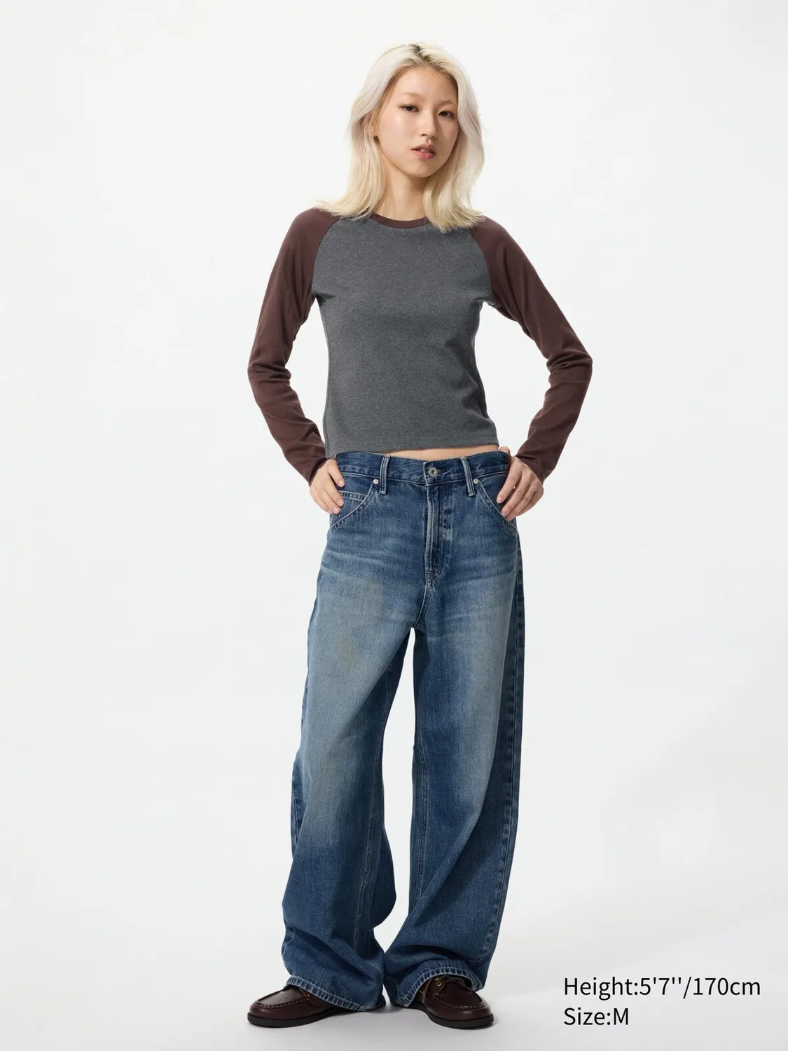 Футболка с длинным рукавом Uniqlo, реглан, коричневый — фото 2
