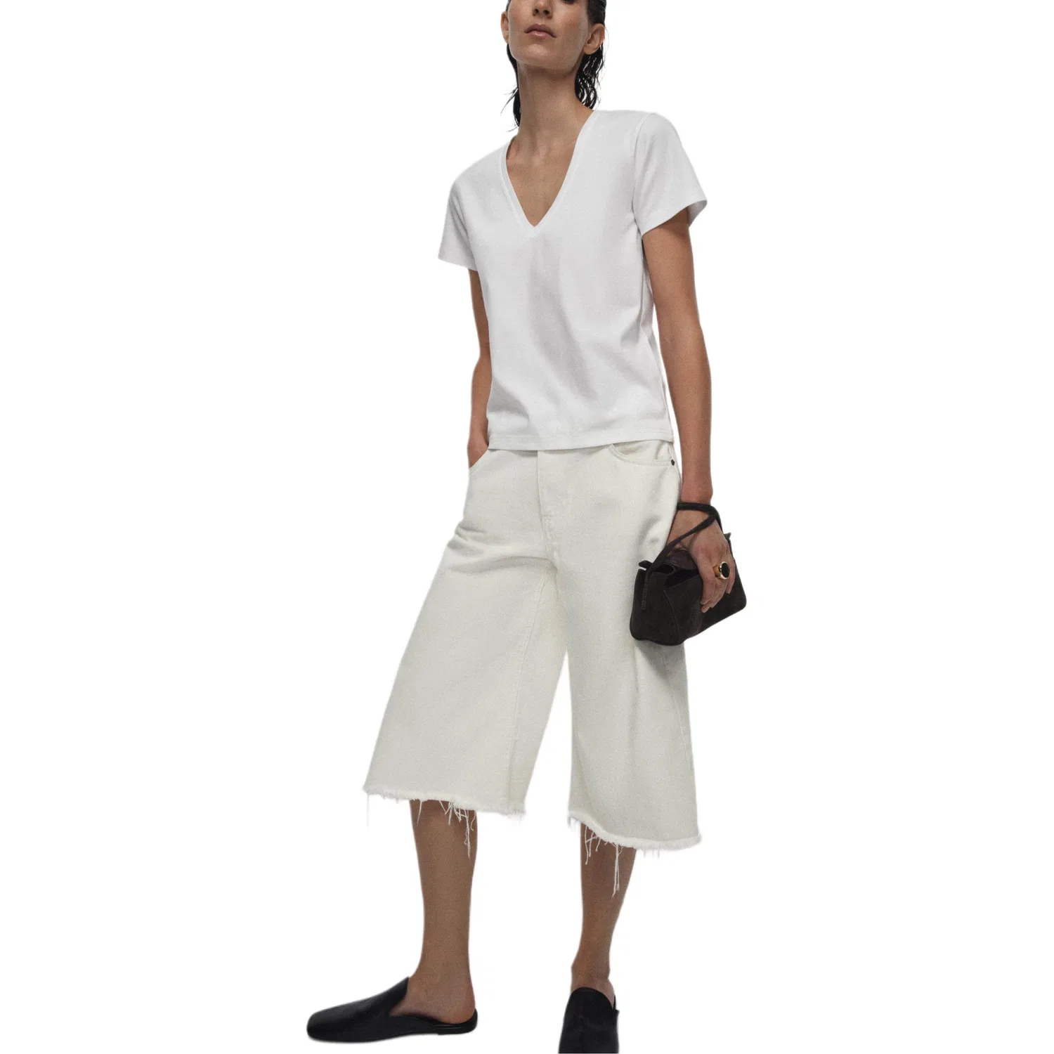 ZARA Женская футболка с V-образным вырезом, Black — фото 3