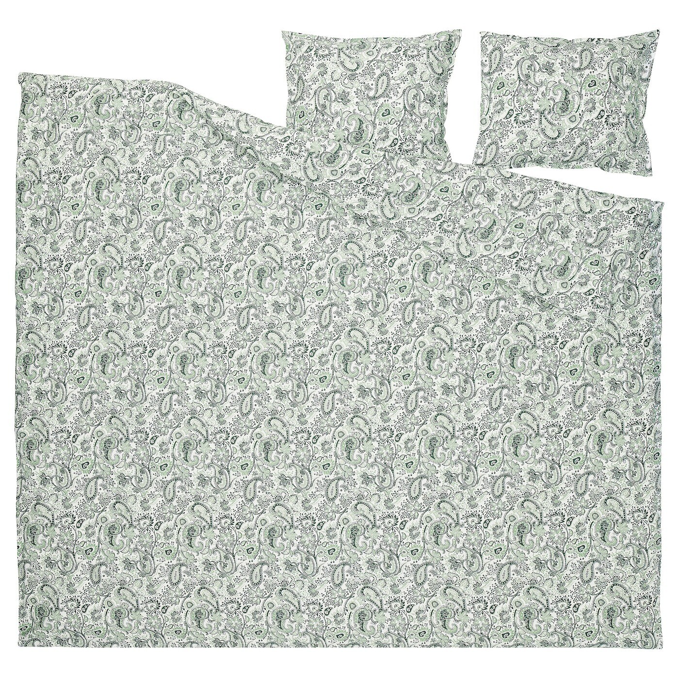 Комплект постельного белья Ikea Rodgersia, 3 предмета, 240х220/50x60 см, зеленый/белый — фото 2