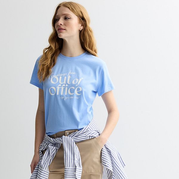 

Женская хлопковая футболка с принтом Sonoma Goods For Life, Blue Office Graphic, Синий, Женская хлопковая футболка с принтом Sonoma Goods For Life, Blue Office Graphic