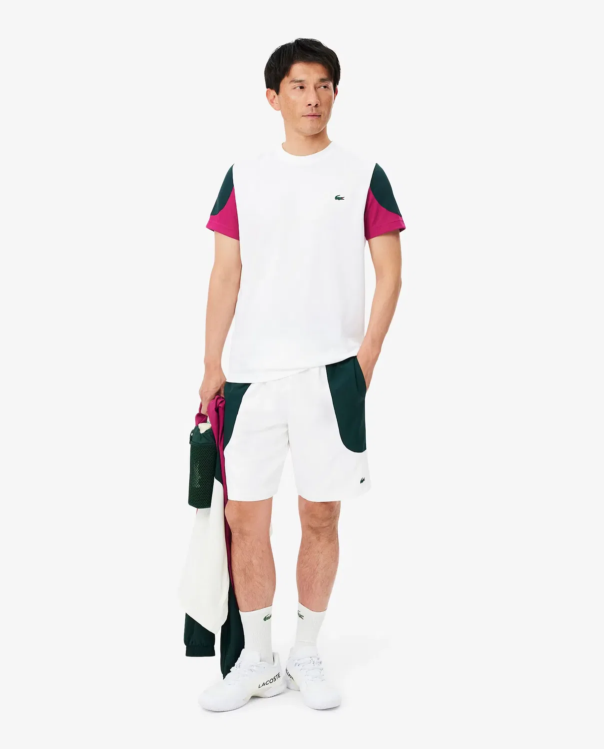 Мужские шорты спортивные водоотталкивающие с цветными блоками Lacoste, Verde — фото 4