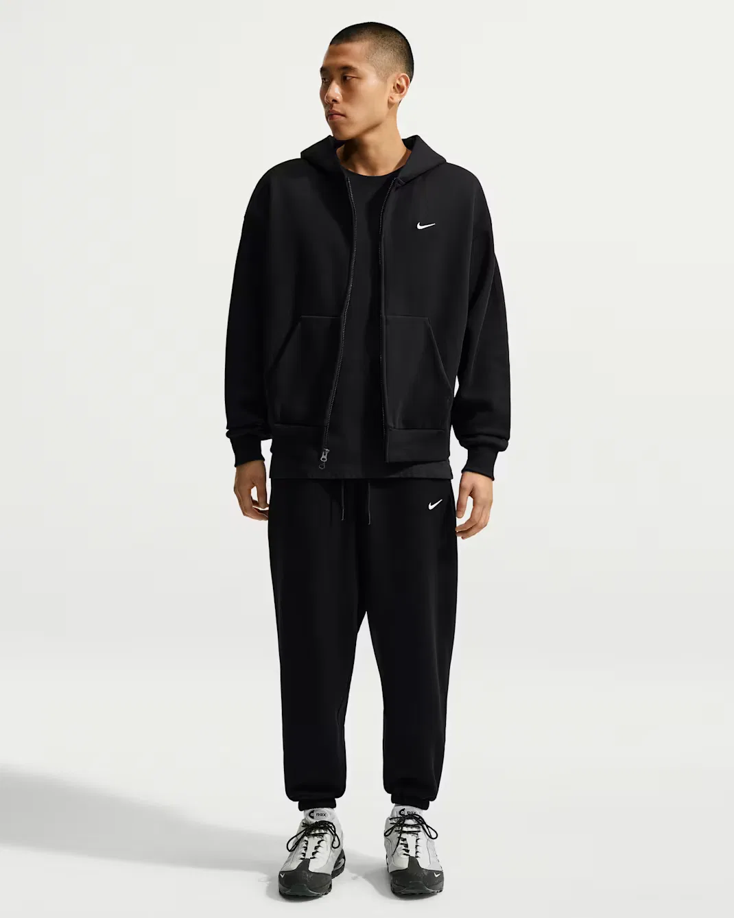 Мужская толстовка на молнии Nike Solo Fleece, Total Black/Sail — фото 4