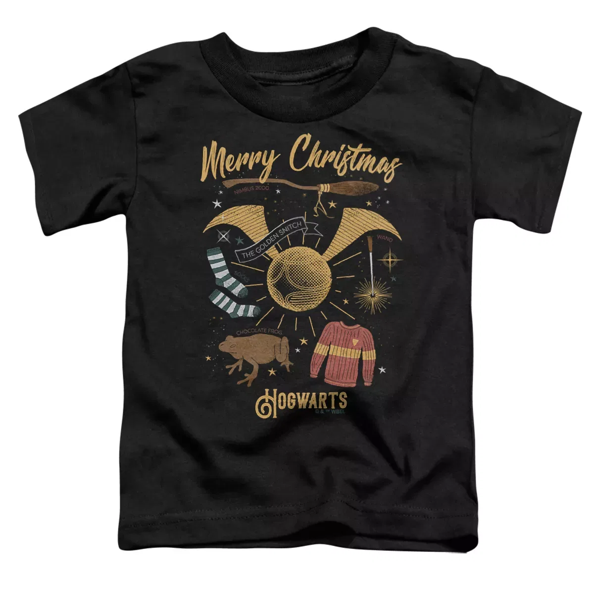 Детская футболка с принтом Harry Potter Merry Christmas From Hogwarts Harry Potter, Black