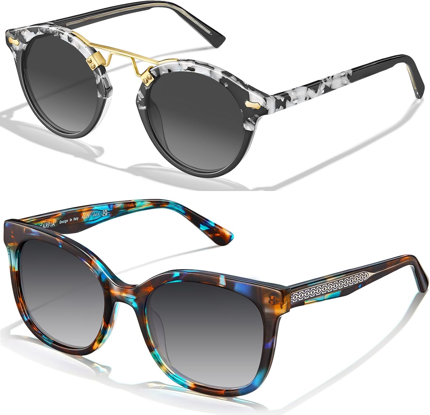 

Женские поляризованные солнцезащитные очки CARFIA «Кошачий глаз» из ацетата с цветочным узором, защита от УФ-излучения, ретро-стиль с рельефным рисунком и проволочным каркасом