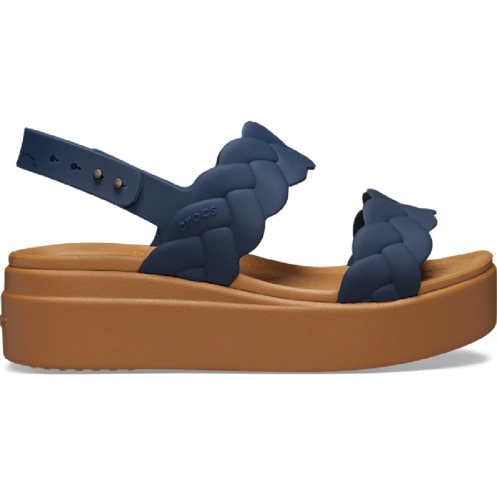 Босоножки Crocs Brooklyn Woven Low Wedge, коричневый/темно-синий