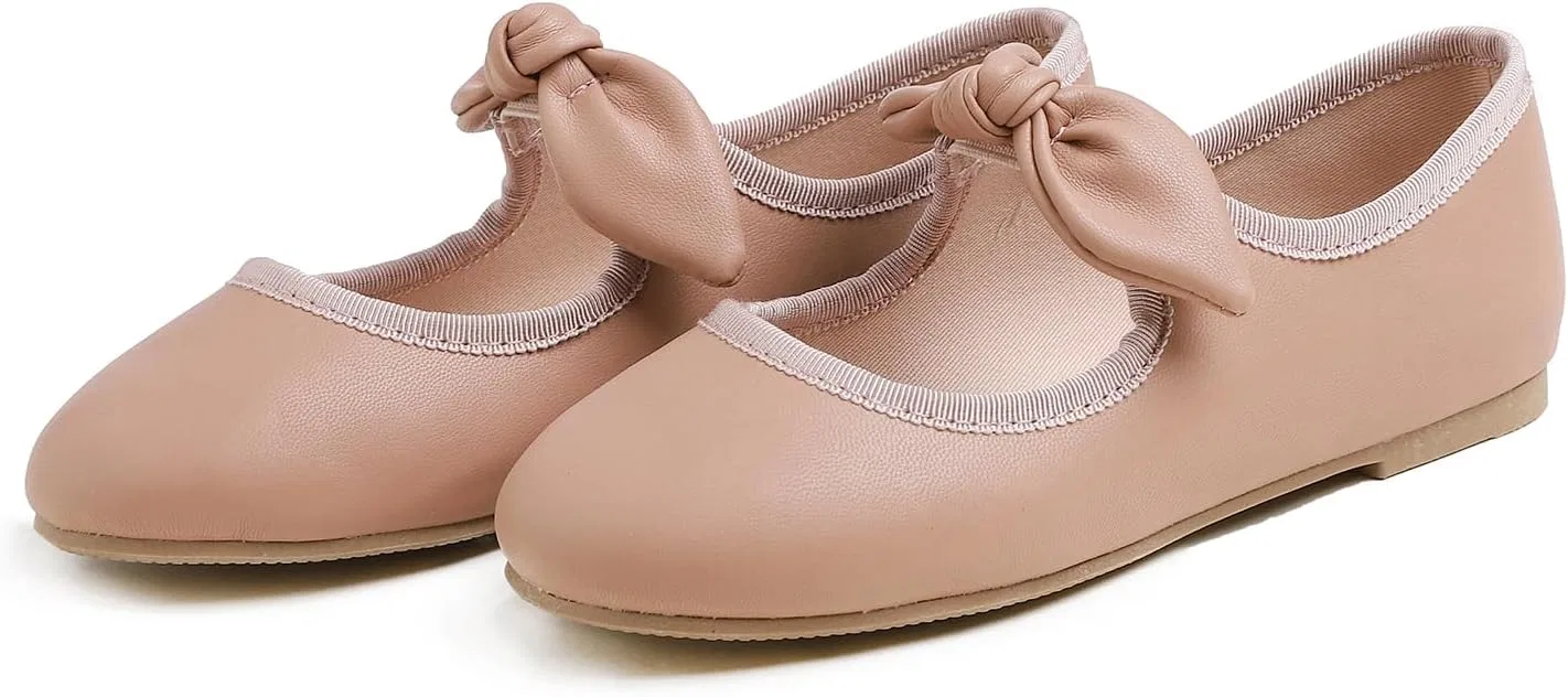 Детские туфли для девочек с пряжкой FEVERSOLE, Vegan Leather Bow Elastic Maryjane Pink — фото 2