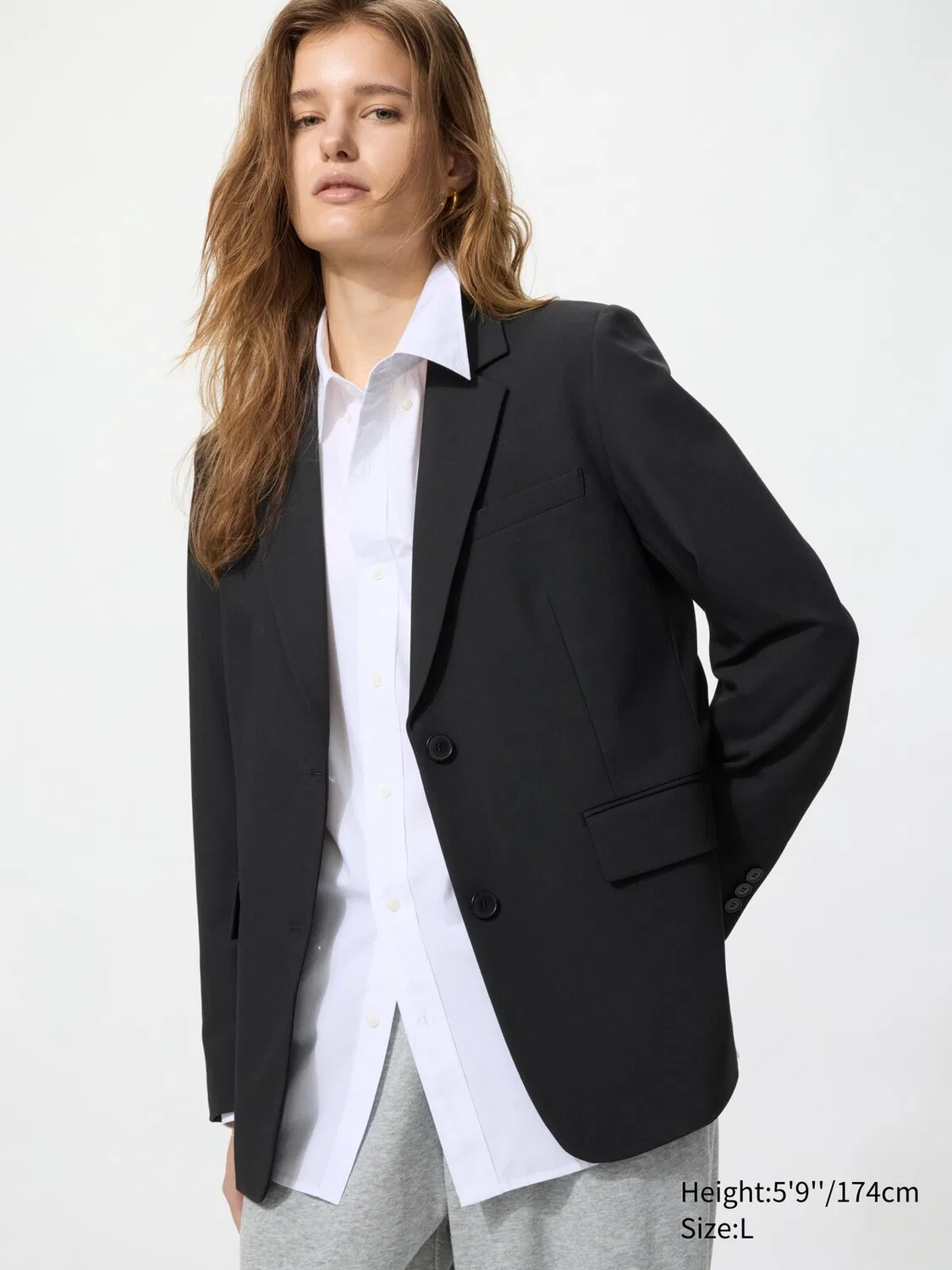 Пиджак Uniqlo, классический крой, свободный силуэт, черный