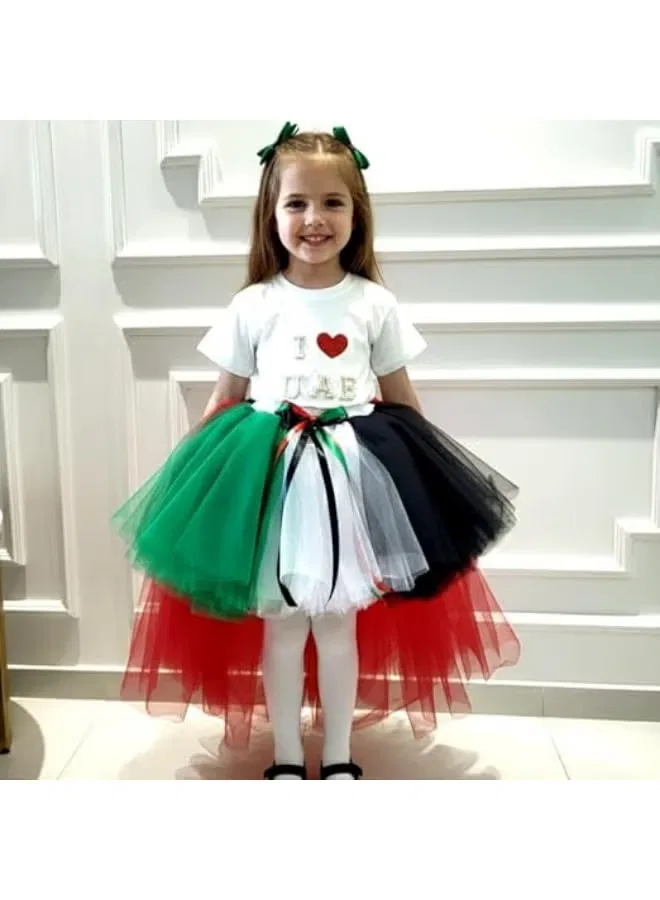 Платье-пачка с футболкой I ❤️ UAE и юбкой из фатина, комплект из 2 предметов, Daddy'S Angel, красно-зелено-бело-черный — фото 3