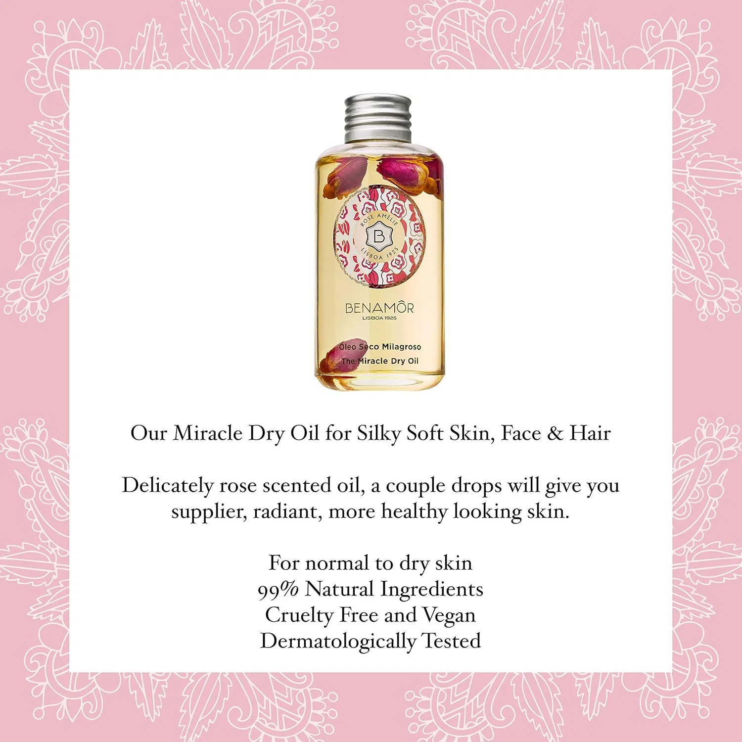 Benamõr Масло для лица, волос и тела Benamôr Rose Amélie Miracle Dry Oil, 100 мл — фото 2