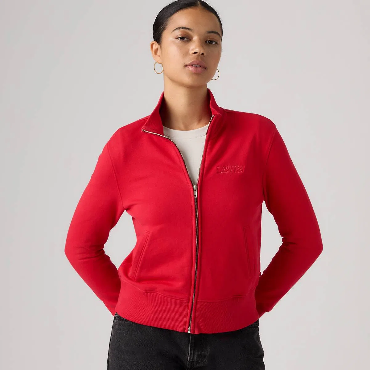 Графический крой, облегающий силуэт, молния по всей длине Levi's, Red Zip Up Club Logo True Red - Red