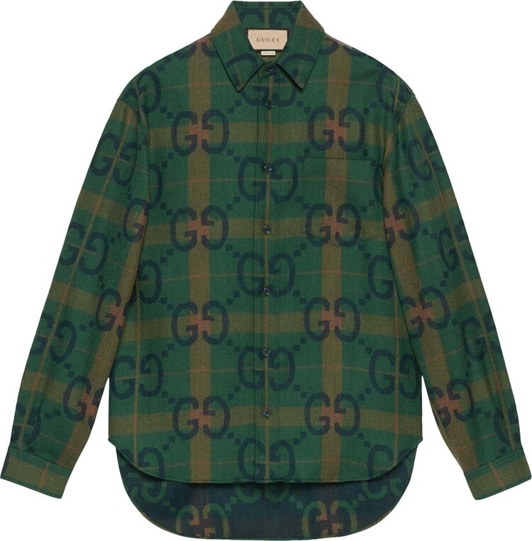 

Рубашка Gucci Jumbo GG Check Wool Shirt 'Green/Blue', зеленый