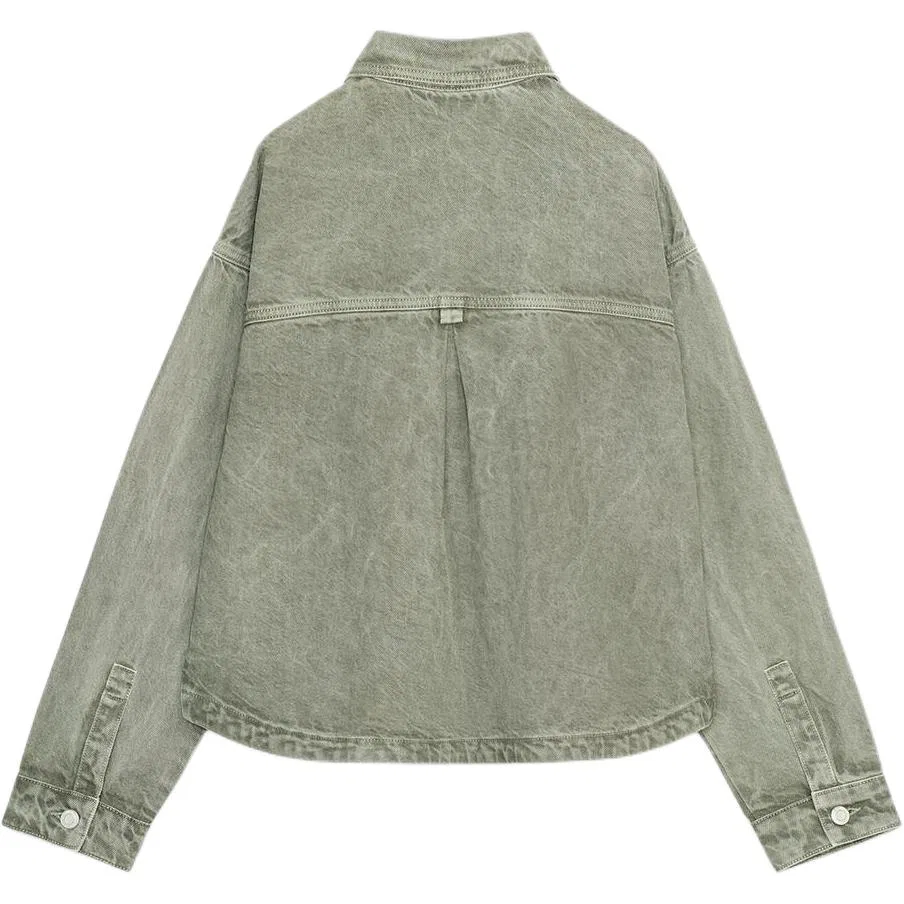Женская джинсовая куртка с воротником-лацканом Khaki ZARA, Khaki — фото 3