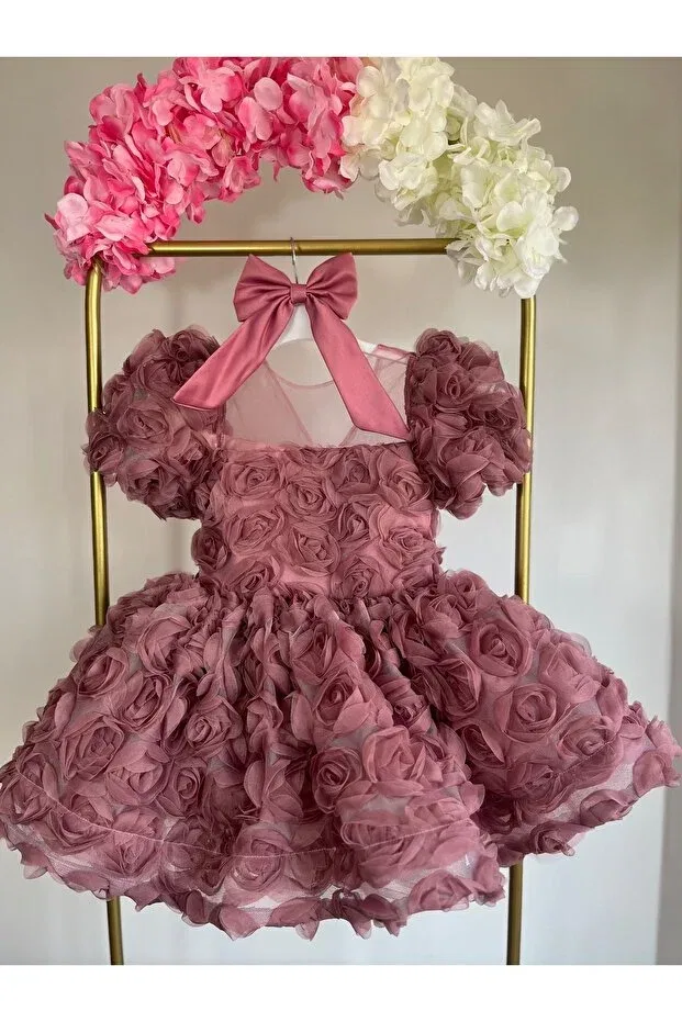 Детское платье для девочек с коротким рукавом Uraztasarım, Rose Dried, Damson
