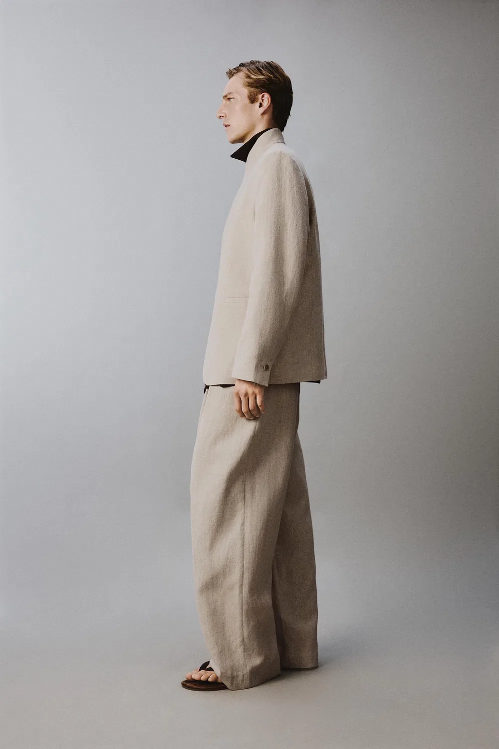 Брюки свободного кроя с плиссировкой, как у костюма ZARA, Light Beige — фото 4