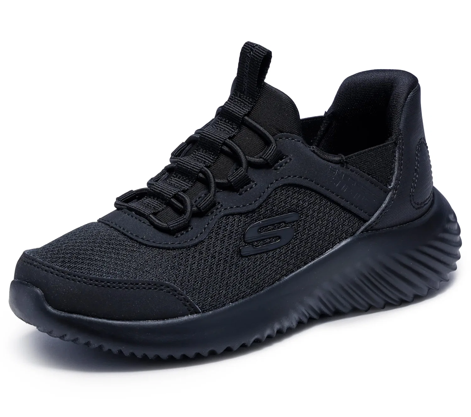 Детские кроссовки для мальчиков с воздушно-охлаждающей пеной Brisk-burst Bounder Skechers, Black Synthetic Textile Black Trim