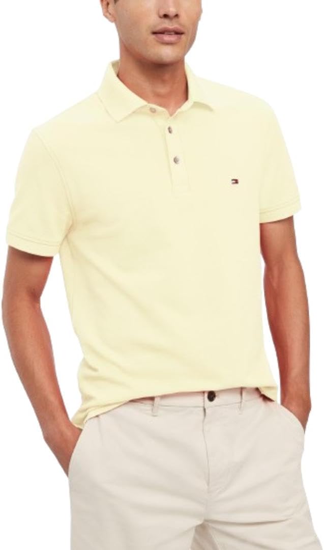 

Мужские рубашки поло с коротким рукавом Tommy Hilfiger облегающего кроя из эластичного органического хлопка пике, Yellow Tulip