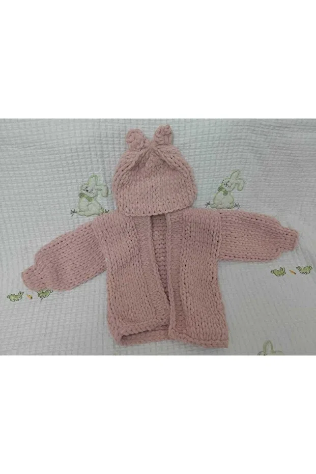 Детский кардиган для девочек с капюшоном Soft Puffy Fine Hand Knitted Baby Jacket Pufi Puf, Pink