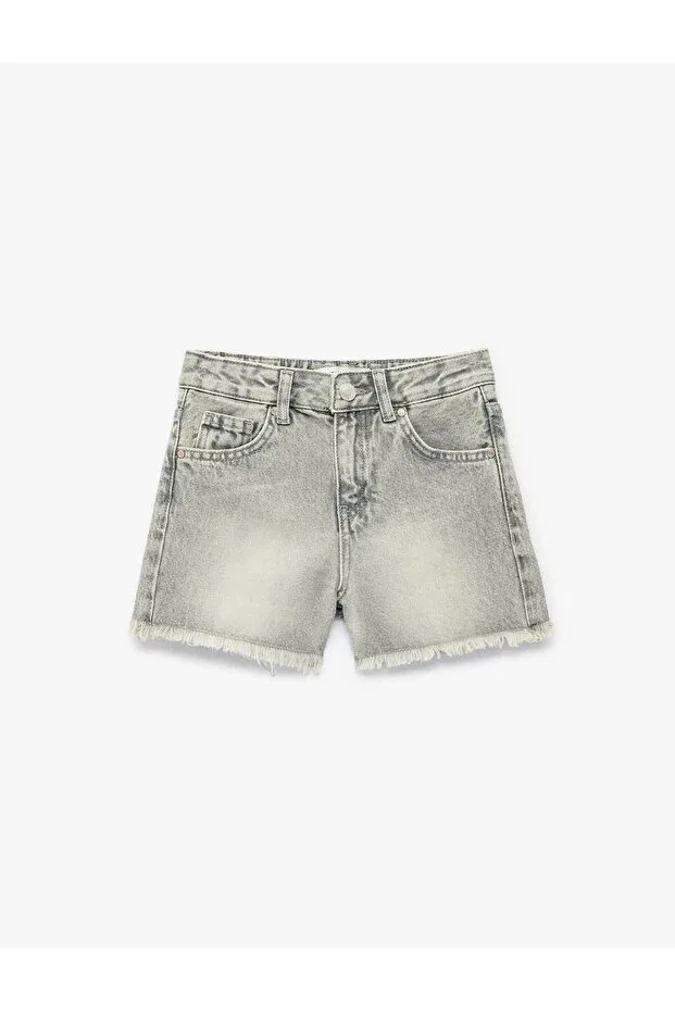 Детские шорты для девочек хлопковые Tasseled cuffed cotton jean gray girls' shorts Koton, Gray — фото 3