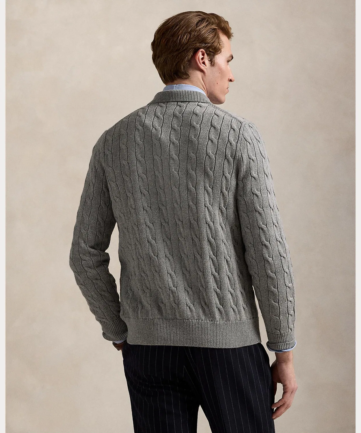 Мужской хлопковый кардиган с длинным рукавомCable Knit Cotton POLO RALPH LAUREN, Серый — фото 4