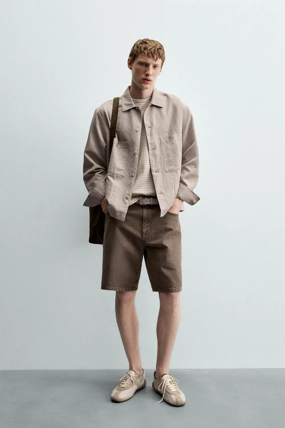 Рубашка-куртка стандартного кроя ZARA, Light beige
