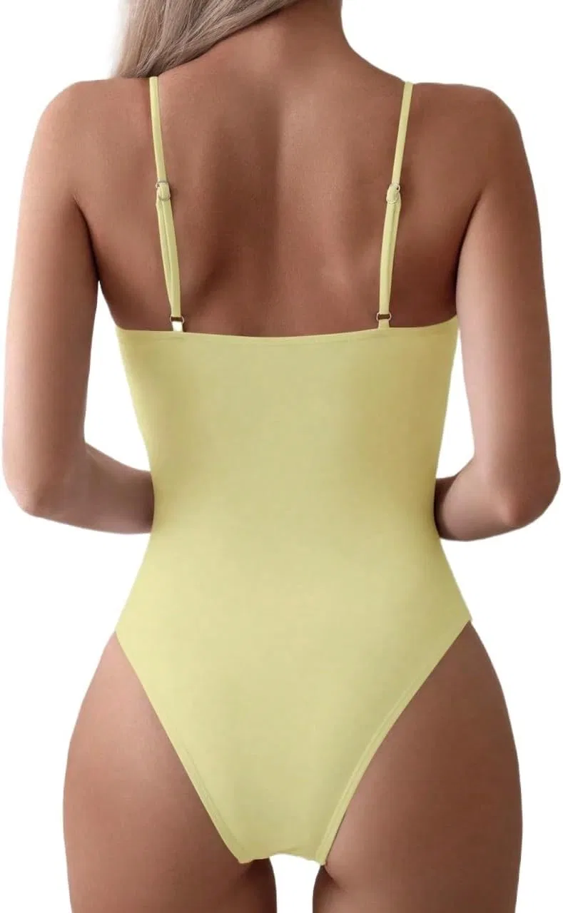 Женский цельный купальник с вырезами и драпировкой, Pale Yellow