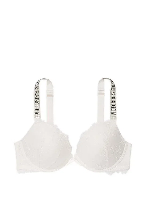 Женский бюстгальтер кружевной Glittery Strappy Lace Push-Up Bra Victoria'S Secret, Coconut White — фото 4