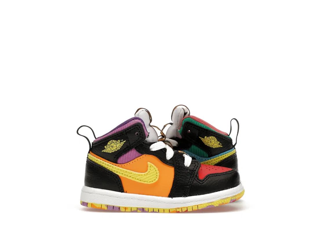 Детские кроссовки с высоким берцем Jordan 1 Mid SS Six Championships Jordan, Black/Opti Yellow/University Red/Light Ultramarine/Sundial/Baltic Blue