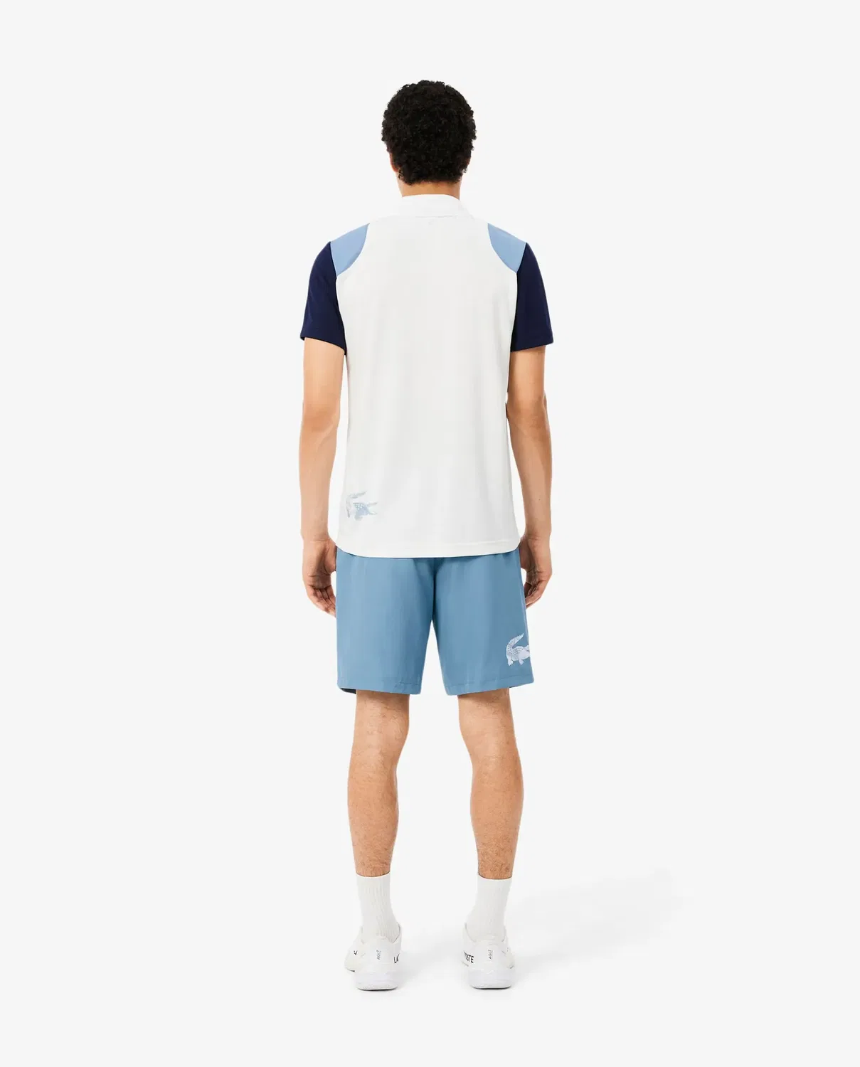Мужские спортивные шорты водоотталкивающие с цветными блоками Lacoste, Blanco / Azul — фото 2