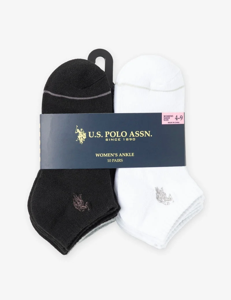 Женские носки U.S. Polo Assn. Core Assorted Ankle, 10 пар, черный/белый/серый — фото 2