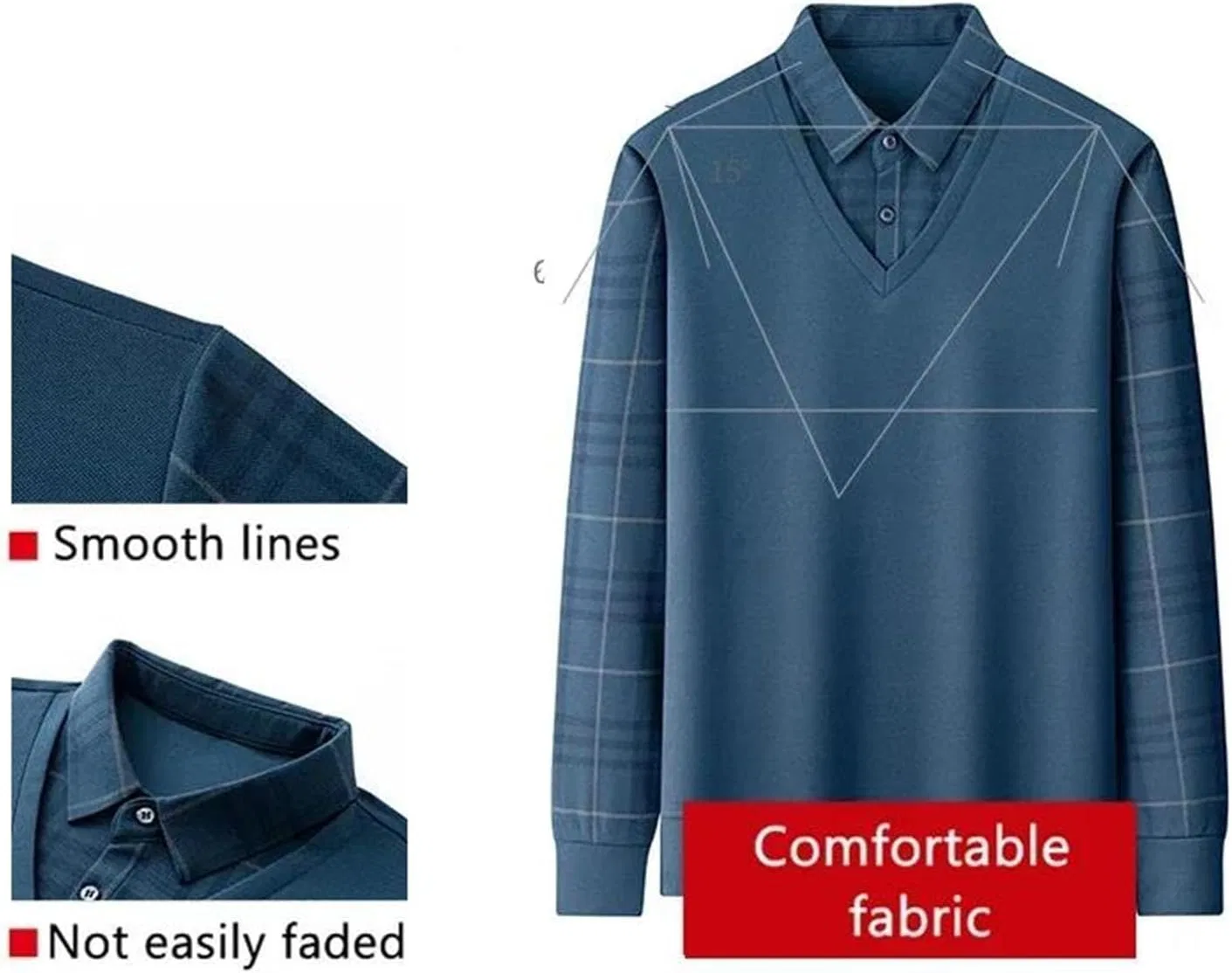 Мужская футболка с отложным воротником и имитацией двухслойности, Navy Blue — фото 3