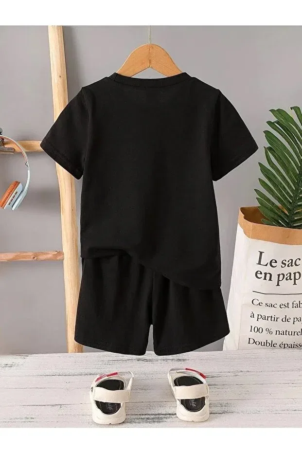 Детский комплект футболки и шорт с принтом для мальчиков Tiger Printed Revasser, Black — фото 2