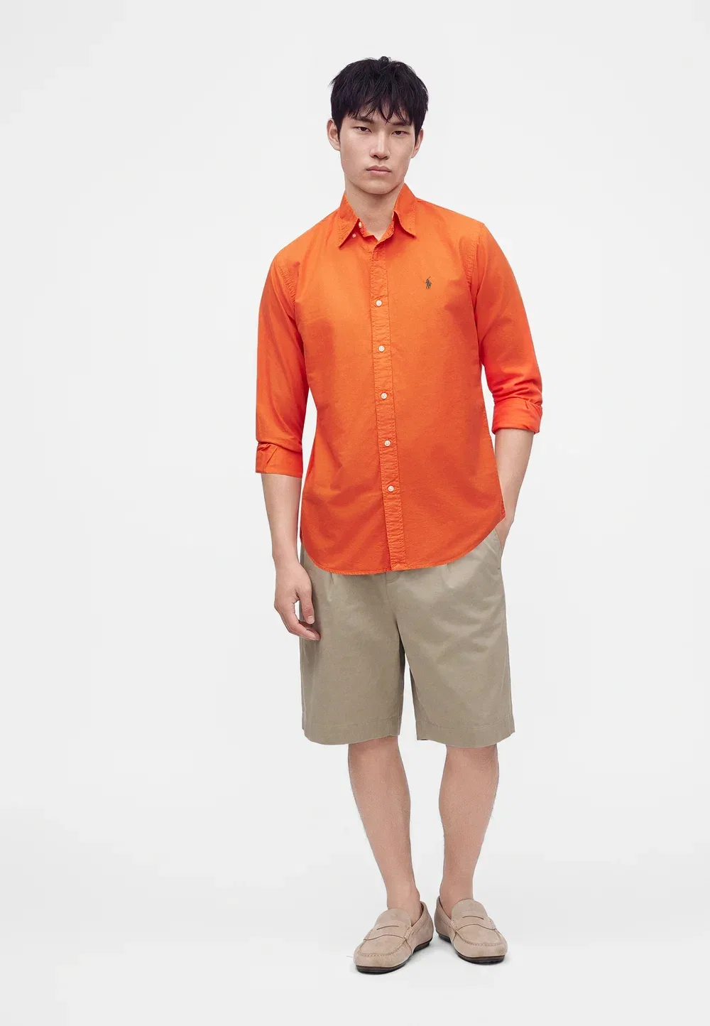 Рубашка-Оксфорд, сшитая на заказ, окрашенная в готовом виде Polo Ralph Lauren, Orange — фото 2