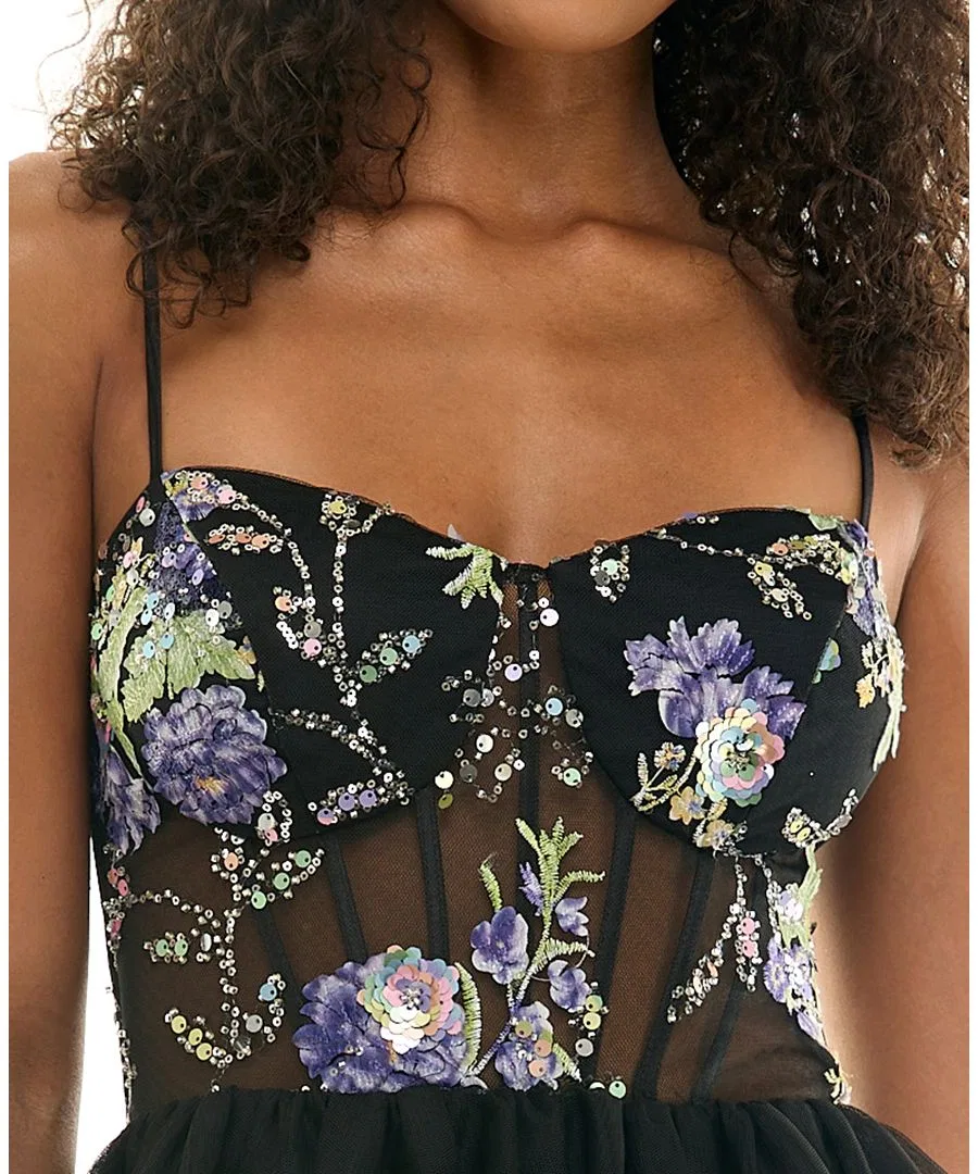 Платье мини без бретелек с цветочной вышивкой, модель Illusion Corset SENI & CADE, Black Purple — фото 4