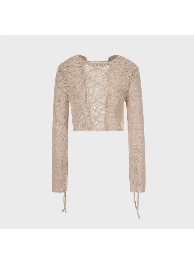 Топ трикотажный с коротким рукавом и кулисками на манжетах Zara, хаки — фото 2