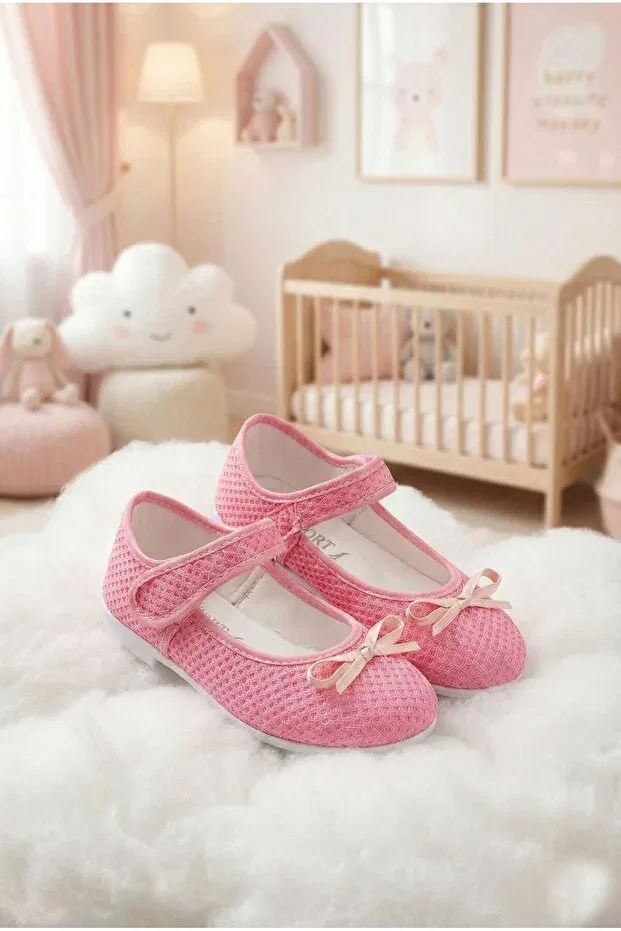 Детские балетки для девочек с бантом Albishoes, Pink — фото 2
