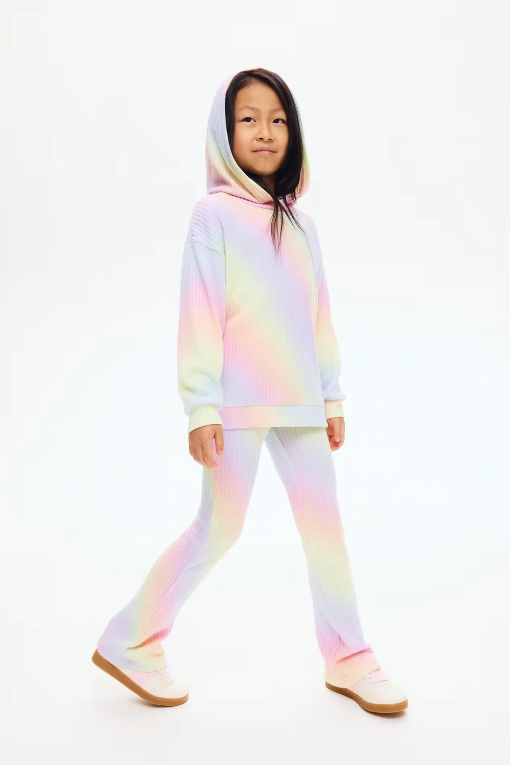 Комплект из двух предметов из трикотажа в рубчик с начесом H&M, Hellrosa/Regenbogenstreifen