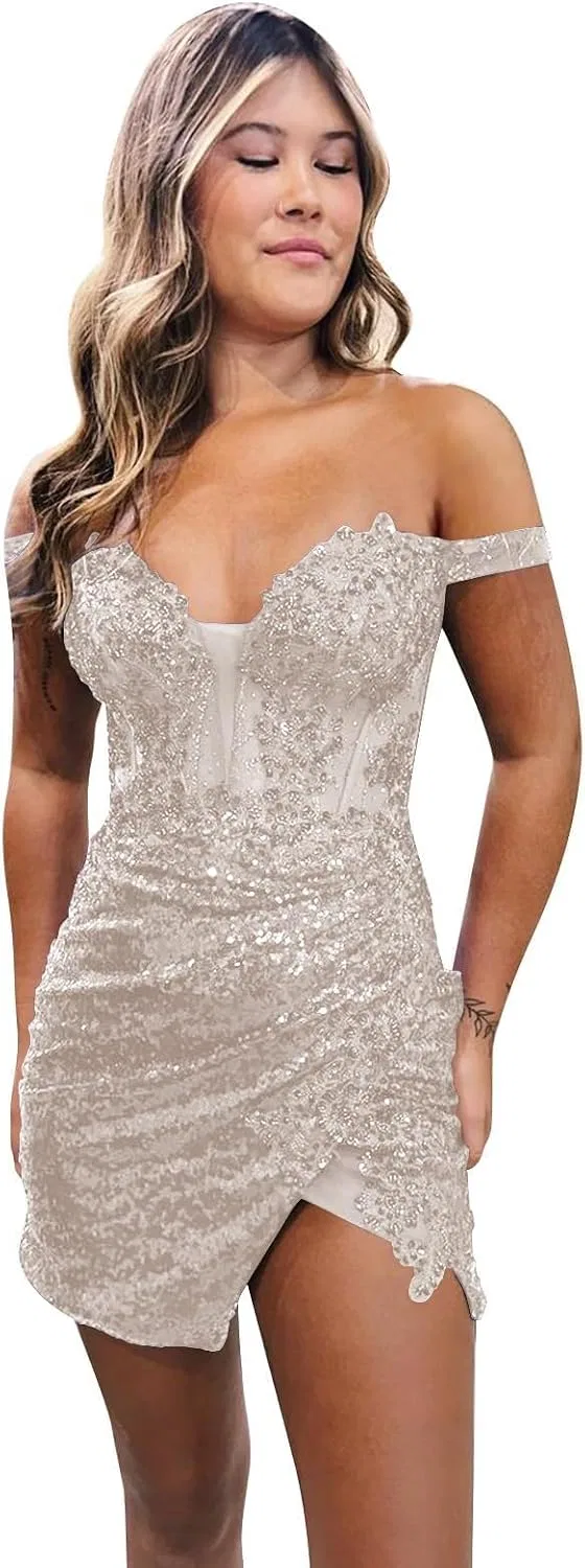 Женское коктейльное платье с пайетками YHW34, Ivory