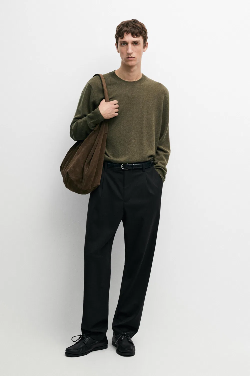 Свитер Massimo Dutti Wool Blend Round Neck Knit, темно-зеленый — фото 3
