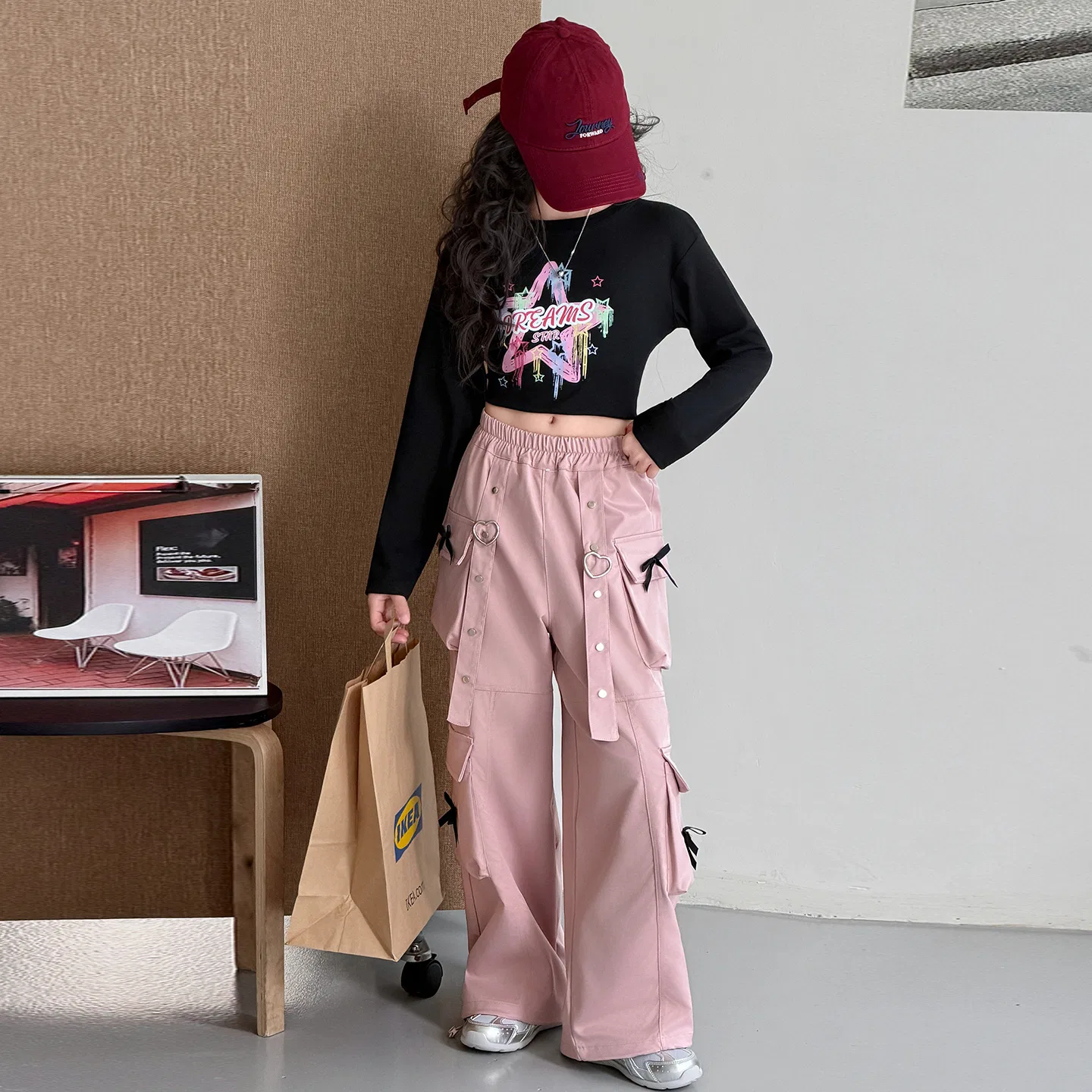 Детские спортивные штаны карго с утяжкой, модель Single Pink Cargo Pants, MADALLO, Pink — фото 4