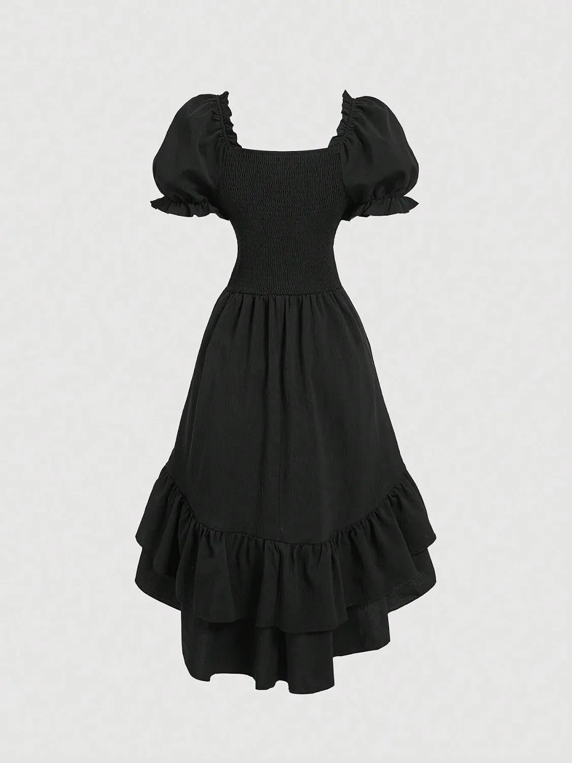 Женское элегантное A-line миди-платье с пышными рукавами, Black — фото 4