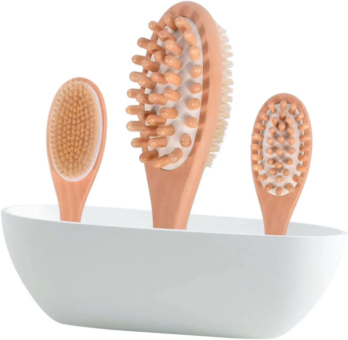 Двусторонняя щетка для тела с деревянной ручкой, MUCKLILY, 1 шт., Beige