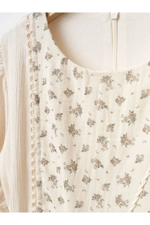 Детское платье для девочек с принтом Little Rose Bag Cherrys Bebek, Cream — фото 3