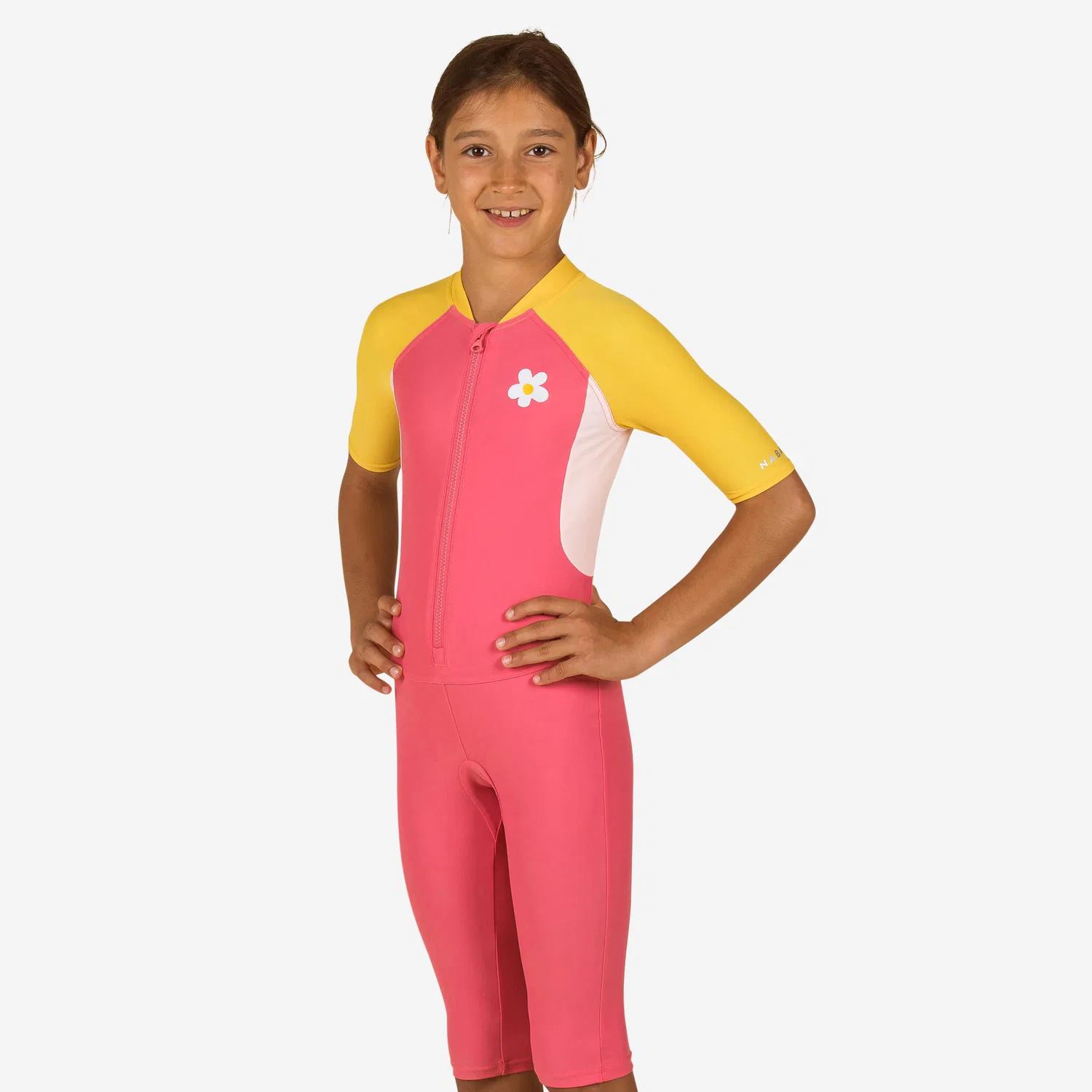 Детский UV-купальник Shorty Madchen Decathlon, Lycheepink Senfgelb Fluoreszierendes Blassrosa