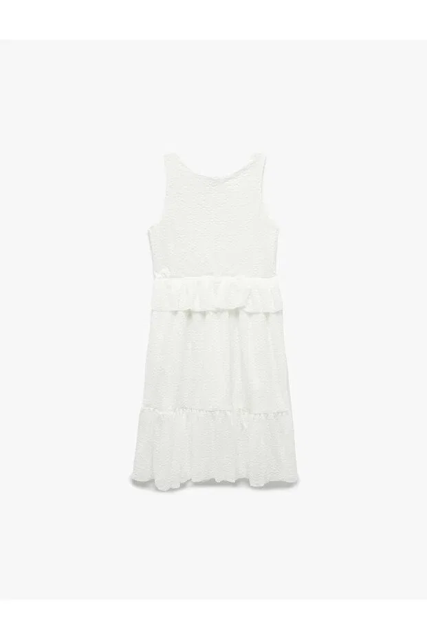 Детское платье для девочек кружевное с воланами Ruffled Lace Detailed Layered Crew Neck Strap Dress Koton, Ecru — фото 2