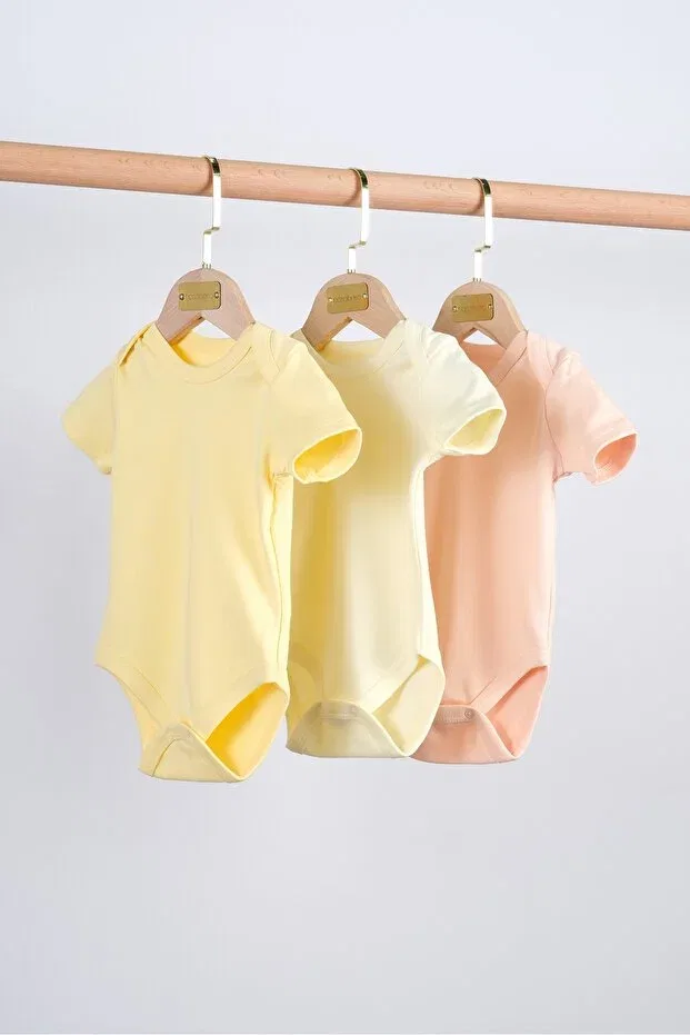 Детский комплект боди-слипов с коротким рукавом Bondberro, Salmon - Dirty Yellow - Yellow