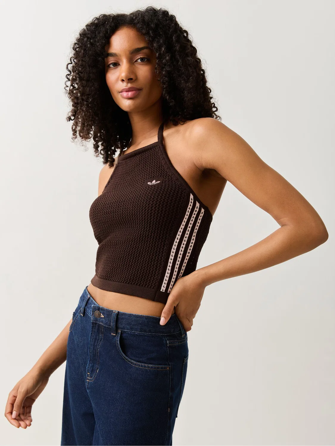 Топ вязаный, модель Crochet Knit, adidas Originals, коричневый