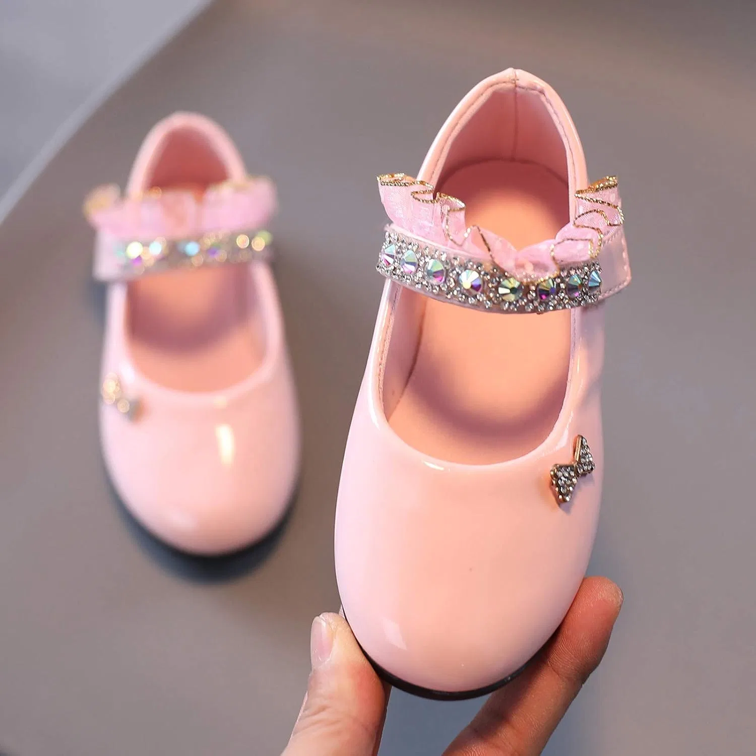 Детские туфли Мэри Джейн для девочек с принтом Rhinstones Mary Jane Ballet Flats Flower Girl School Party Wedding Shoes, Pink — фото 3