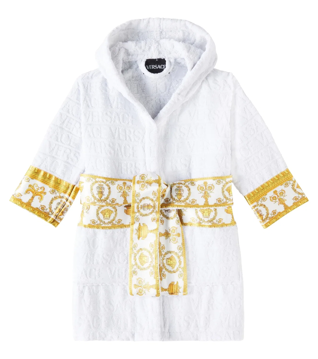 Халат с капюшоном и поясом Versace Kids, белый